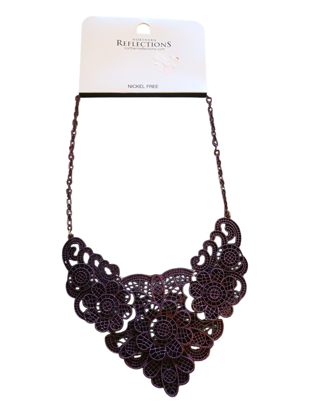 Northern Reflections Dark Purple Floral Filigree Bib Necklace